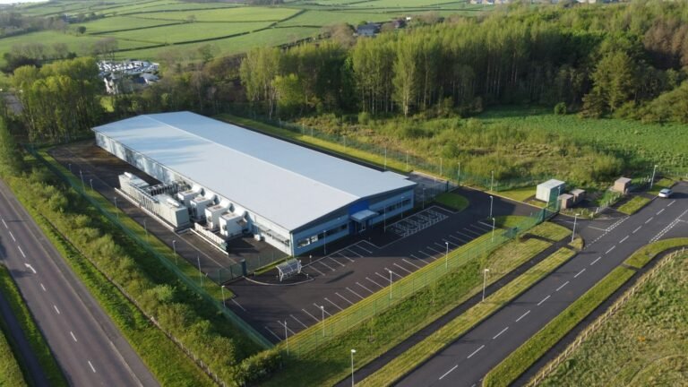Aerial view of a large industrial building site